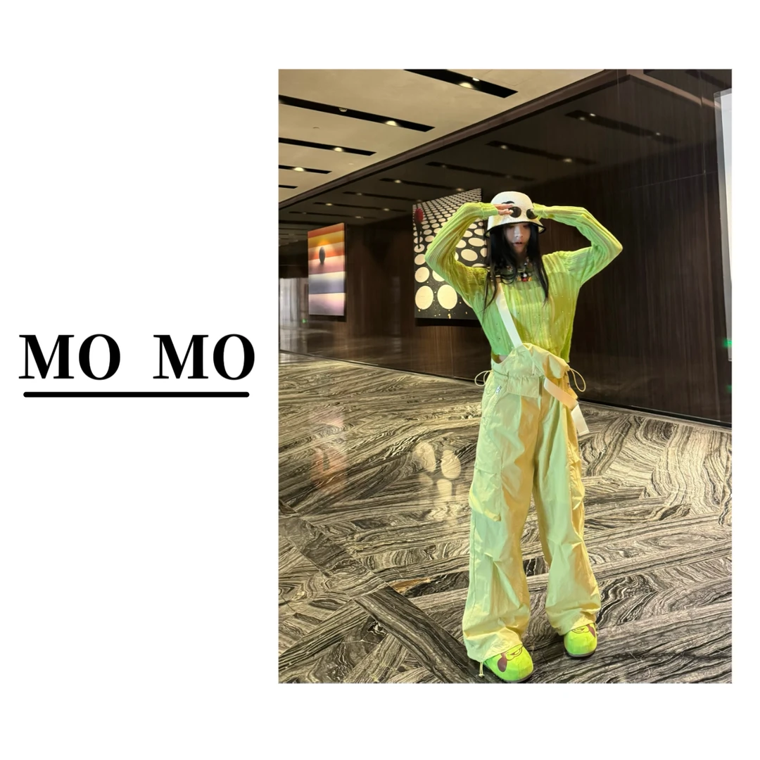 MOMO【抽绳贴袋背带裤】2025新款美式高街百搭舒适阔腿休闲工装裤女