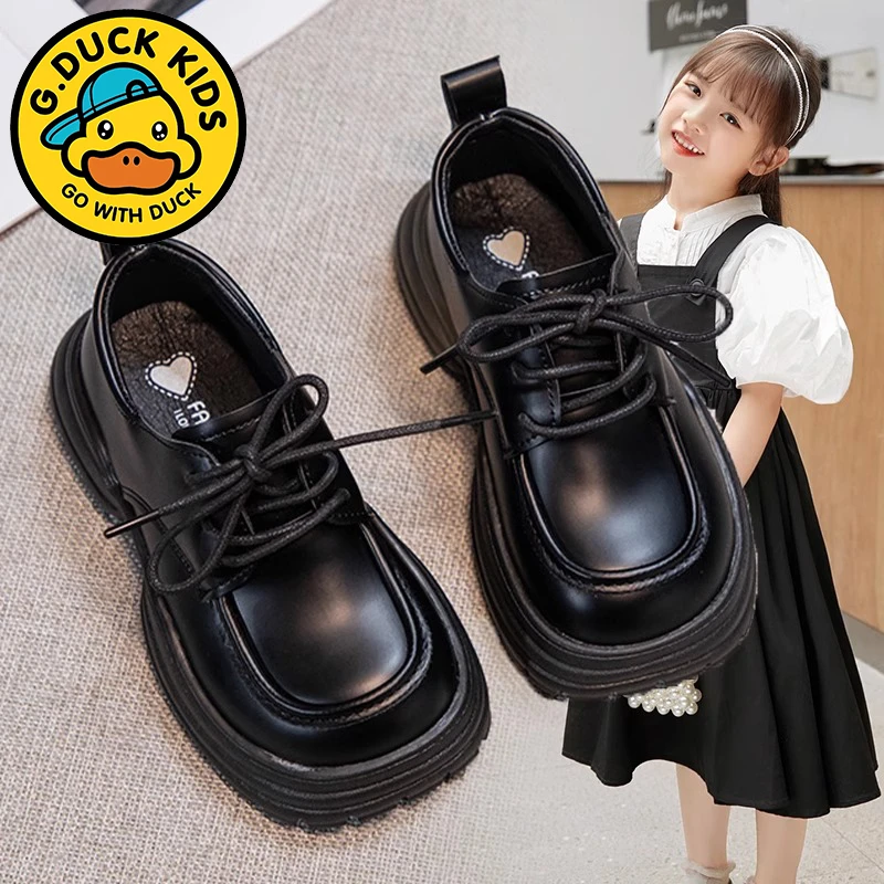 G.DUCKKIDS小黄鸭女童小皮鞋英伦2024春秋新款经典儿童乐福鞋厚底