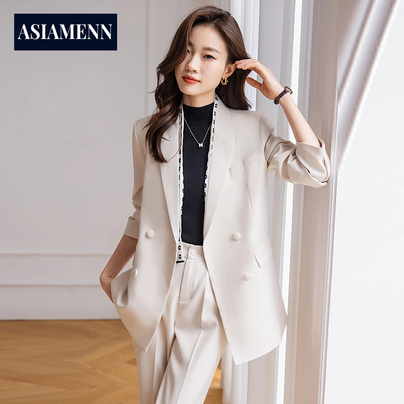 轻职风减龄西装套装2025年新款小个子职业正装双排扣长袖休闲西服