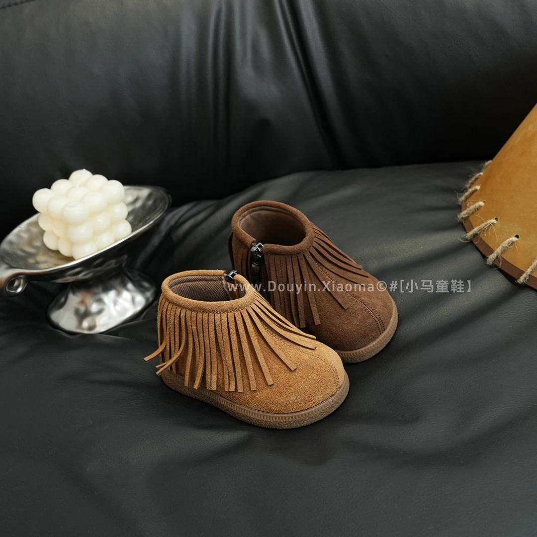 女童流苏短靴舒适保暖宝宝婴儿鞋软底防滑小童公主鞋女宝鞋婴儿靴