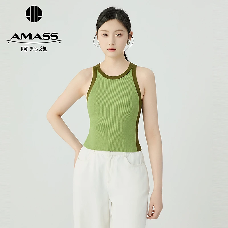 阿玛施AMASS 新款女装简约百搭休闲舒适拼色设计无袖背心538061