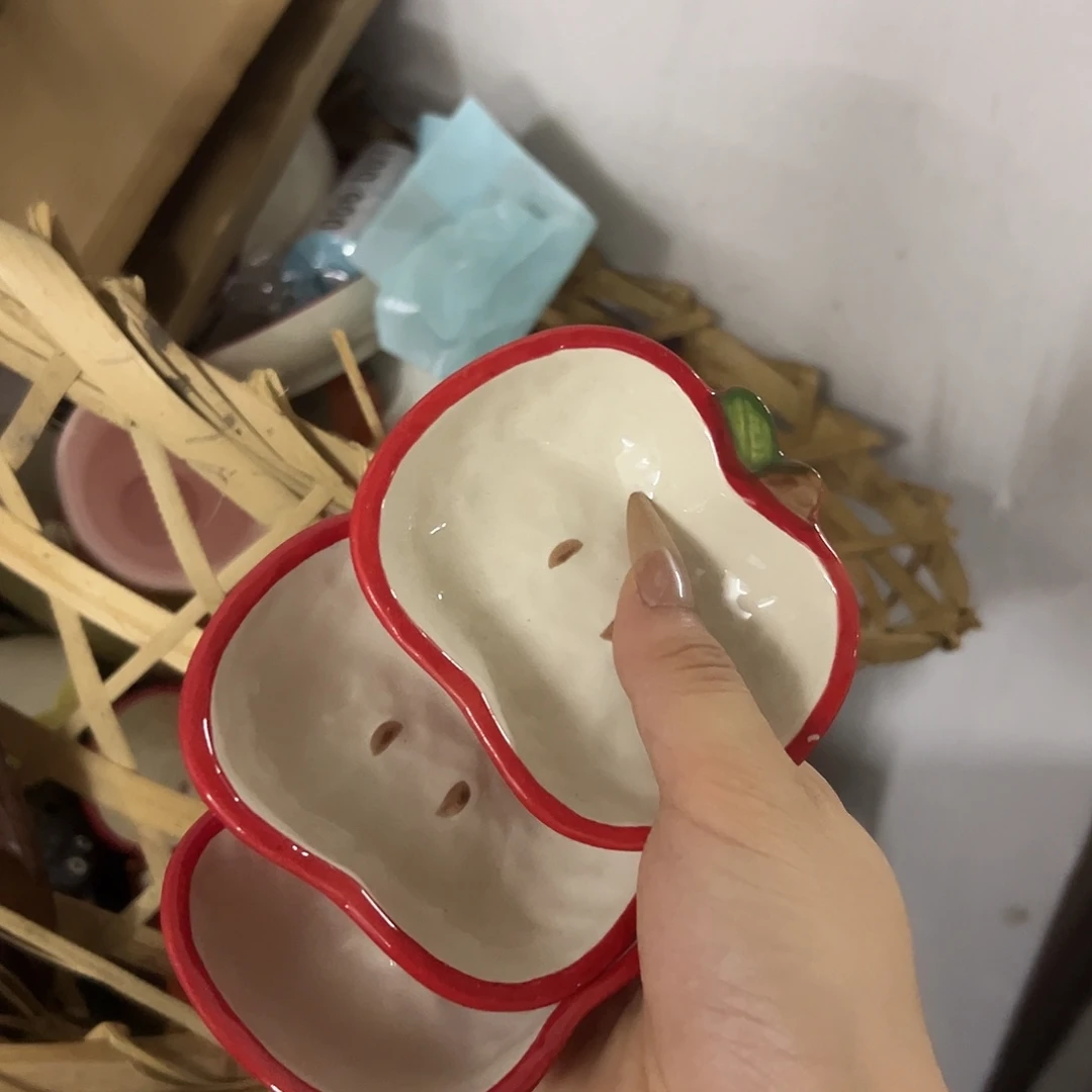 搪瓷微瑕苹果料碟三个