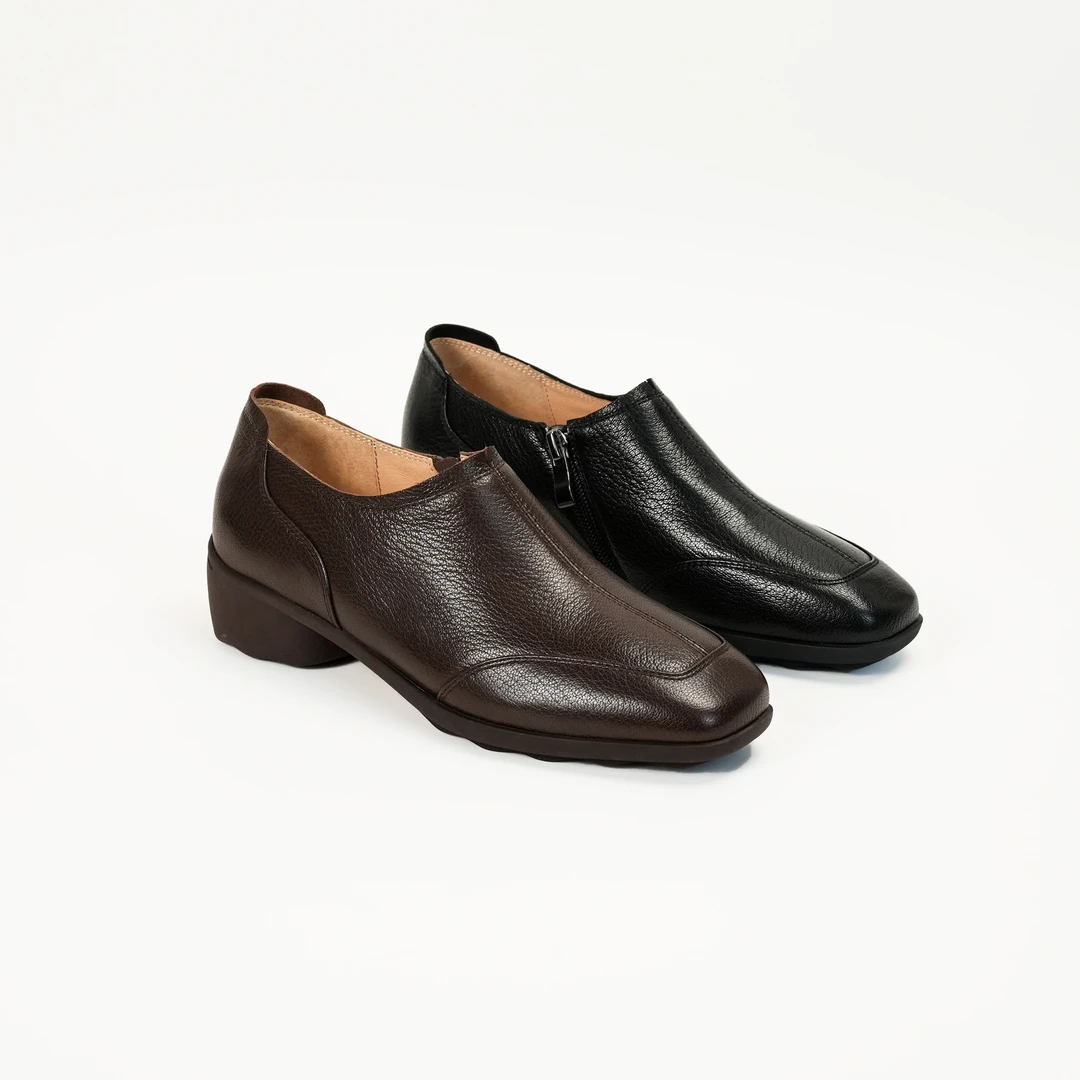 3厘米跟高新年新款单鞋舒适时尚黑色真皮复古商务英伦风软底低帮