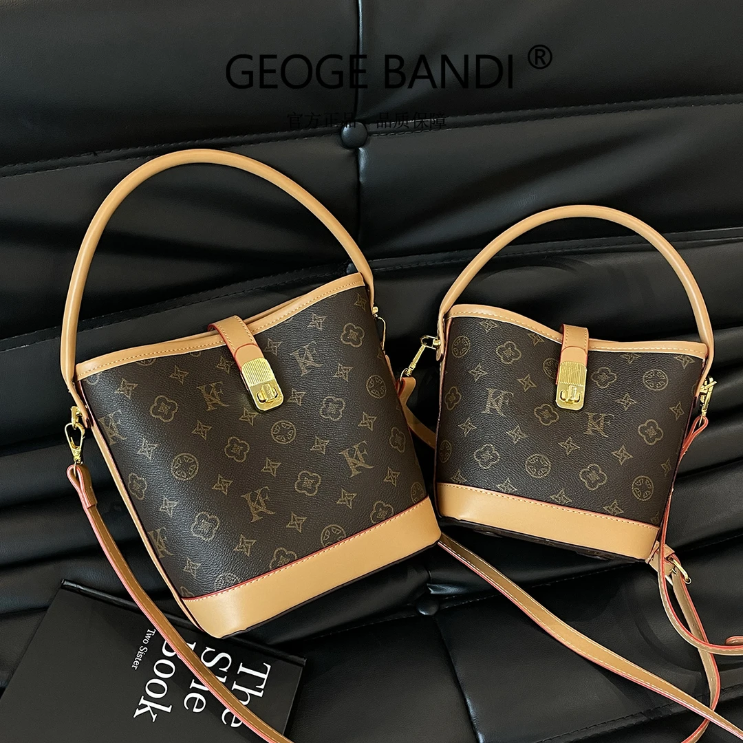 【有运费险】百搭高级感简约印花单肩包百搭斜挎包撞色水桶包女士