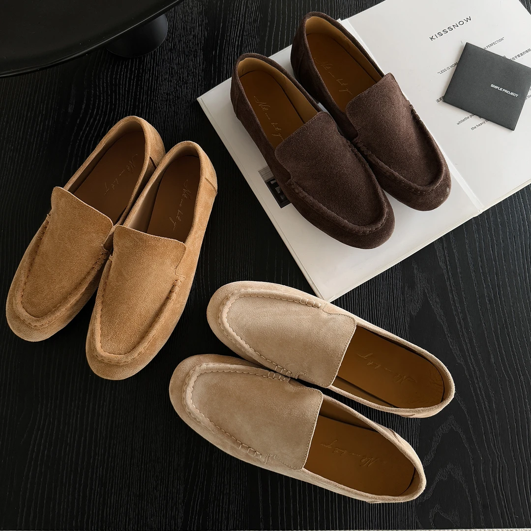 手工制作小众品牌老钱风松弛感row系乐福鞋女豆豆鞋时尚休闲鞋