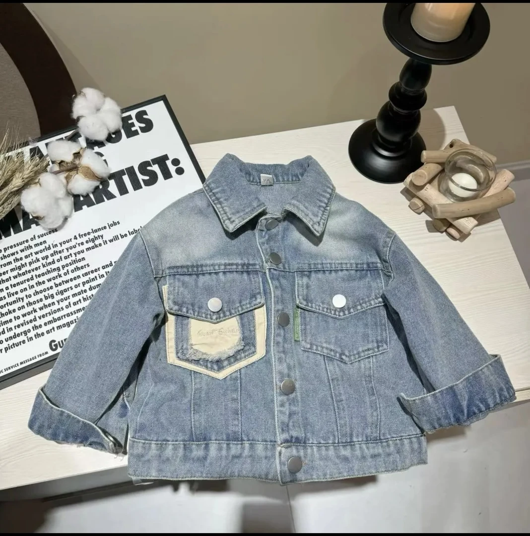 儿童春秋款牛仔韩版柔软牛仔外套时尚中性百搭休闲牛仔韩系潮H767