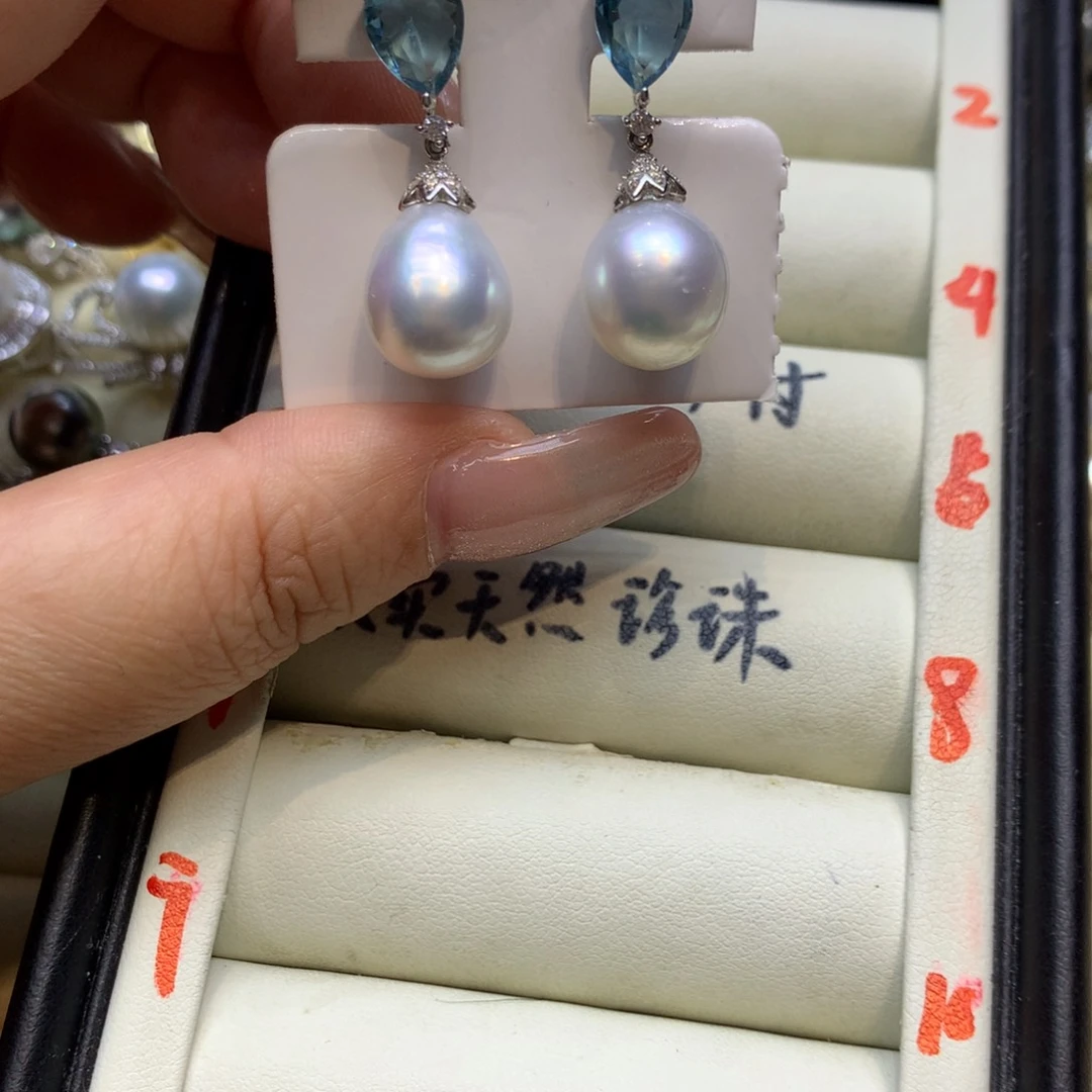 银S925镶嵌耳饰海水珍珠