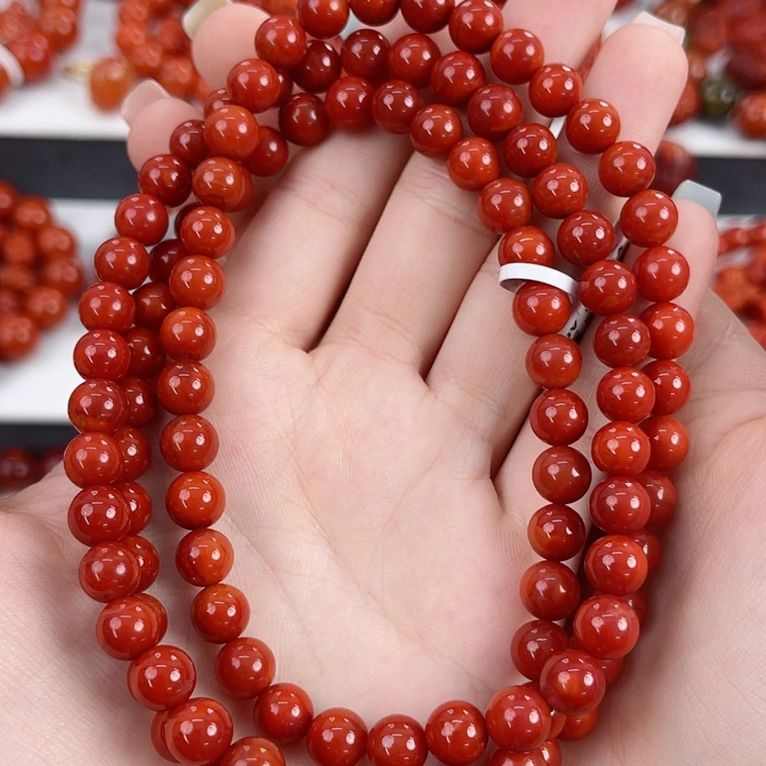 南红玛瑙未镶嵌瓦西锦红7mm多圈
