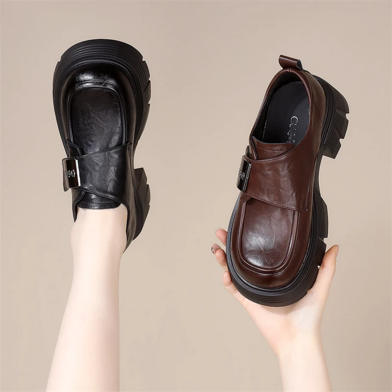 简约乐福鞋女厚底增高低帮鞋2025年春季新款休闲鞋纯色小单鞋英伦