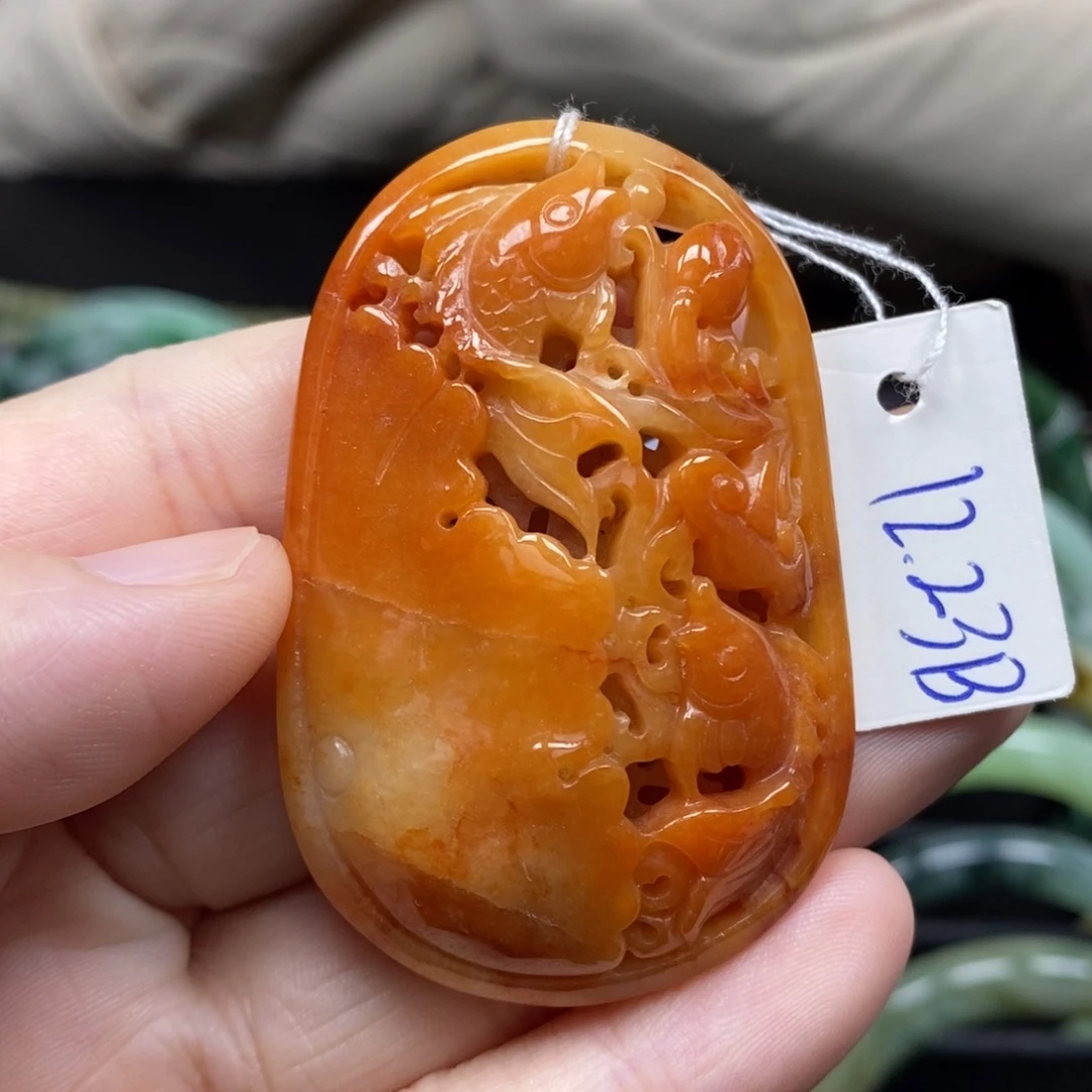 翡翠颈饰未镶嵌荷叶鱼19号