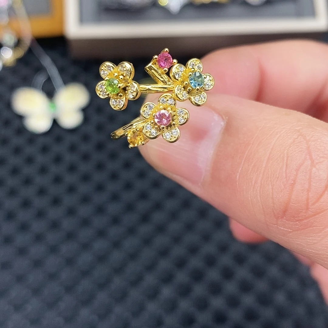 银S925镶嵌戒指碧玺