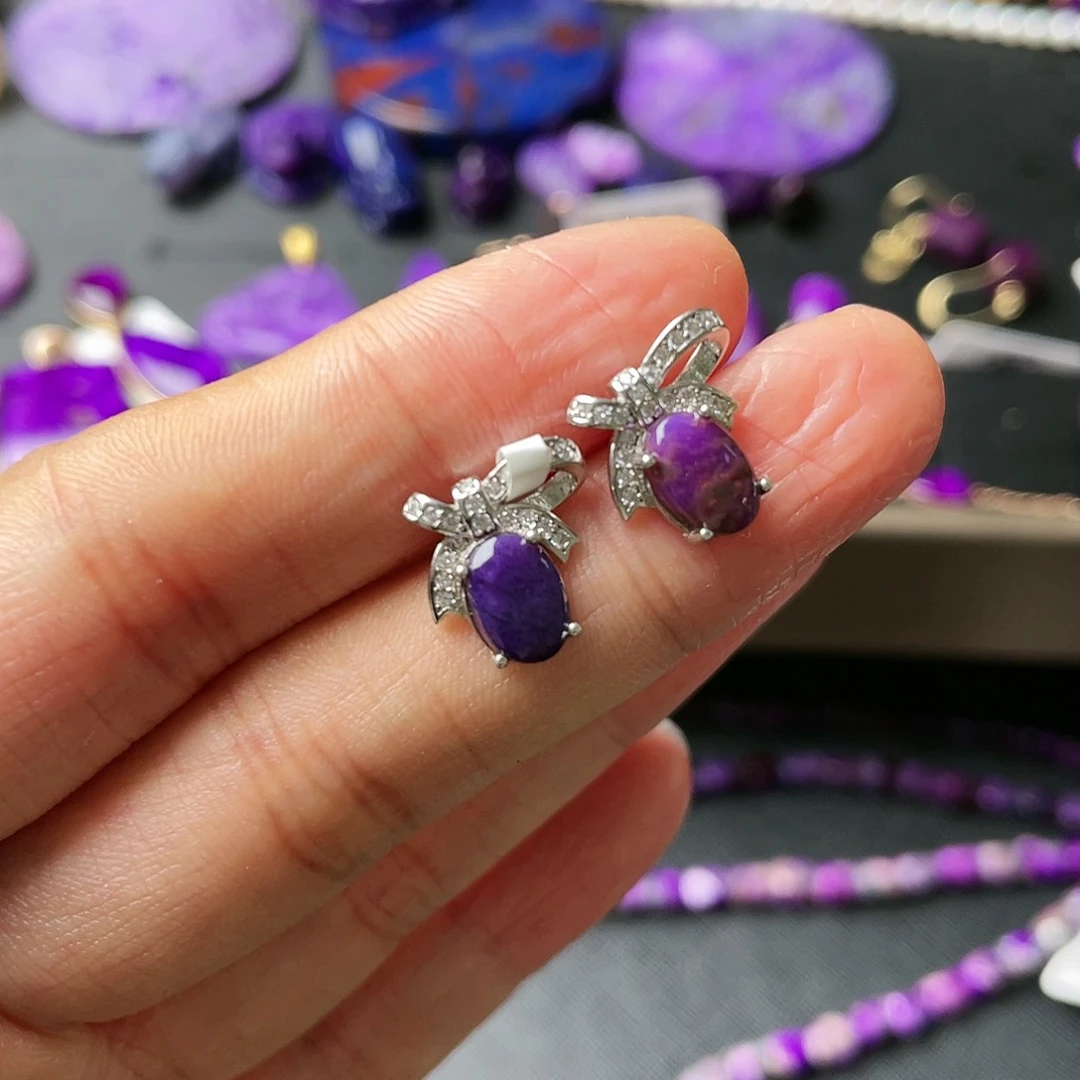 苏纪石（舒俱来）耳钉银S925镶嵌