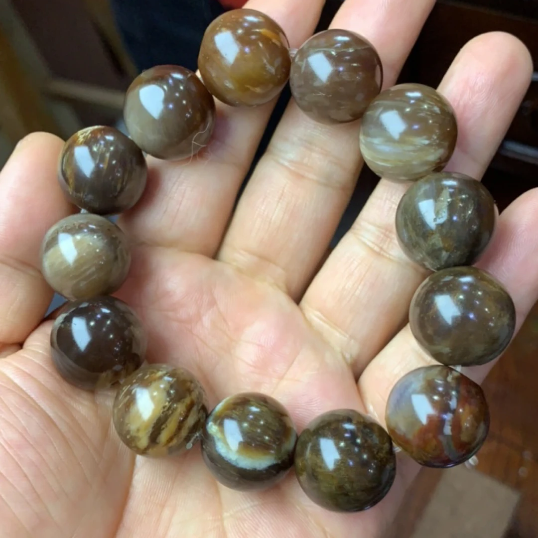 缅甸天然树化玉精品男士手串1.8 包邮带礼盒