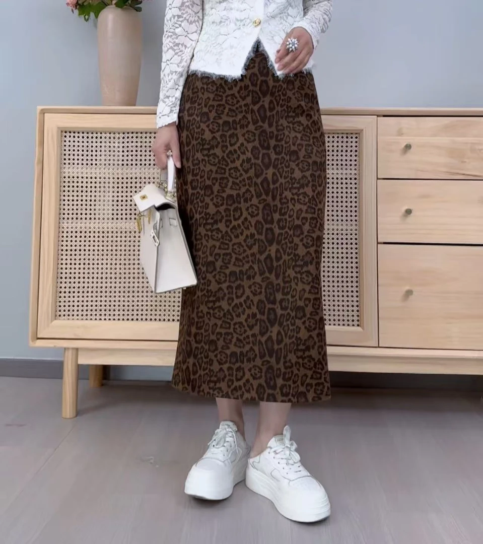 豹纹半身裙春季新款高腰裙