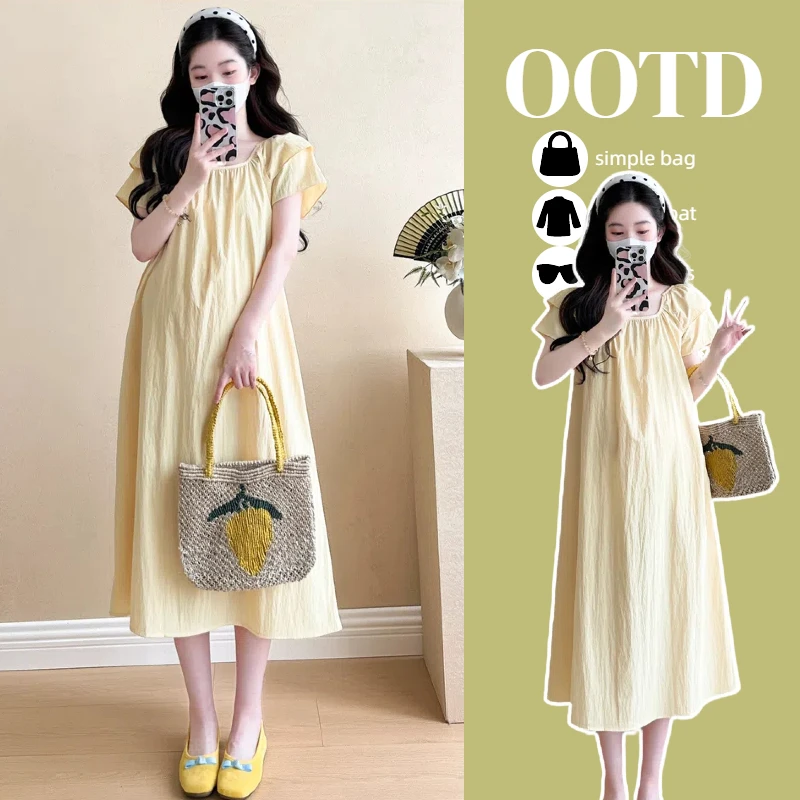 孕妇夏款连衣裙夏装小飞袖雪纺裙露背宽松甜美显气质孕妇连衣裙
