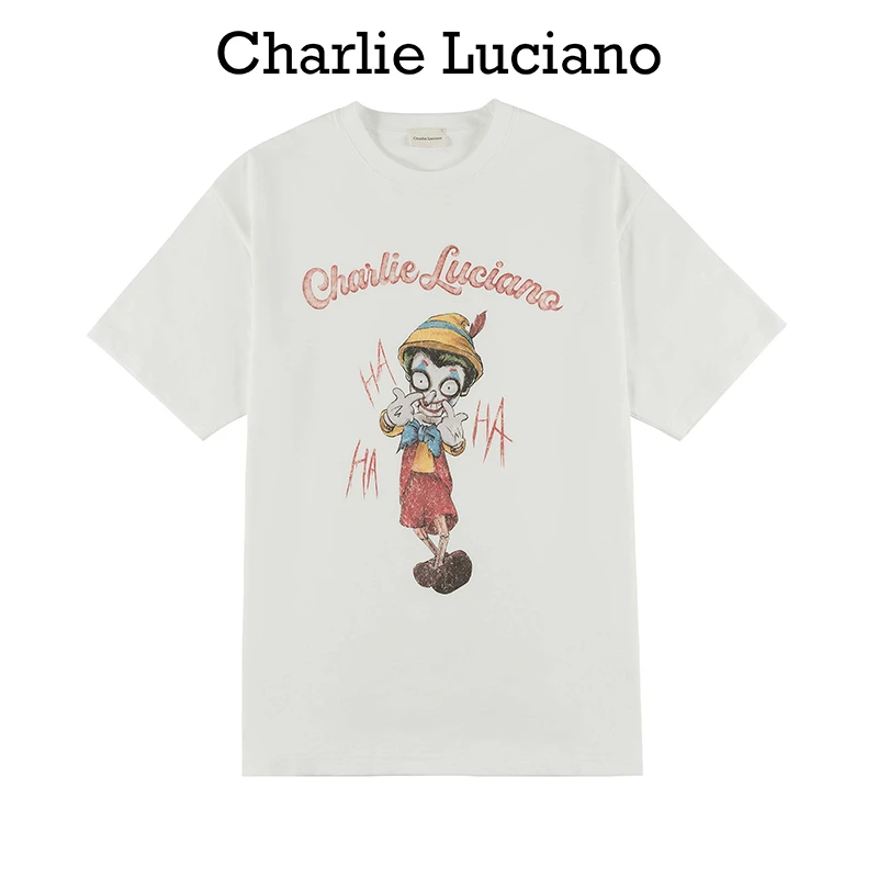 Charlie Luciano童趣印花匹诺曹蜡画男士短袖夏新款设计感T恤小众
