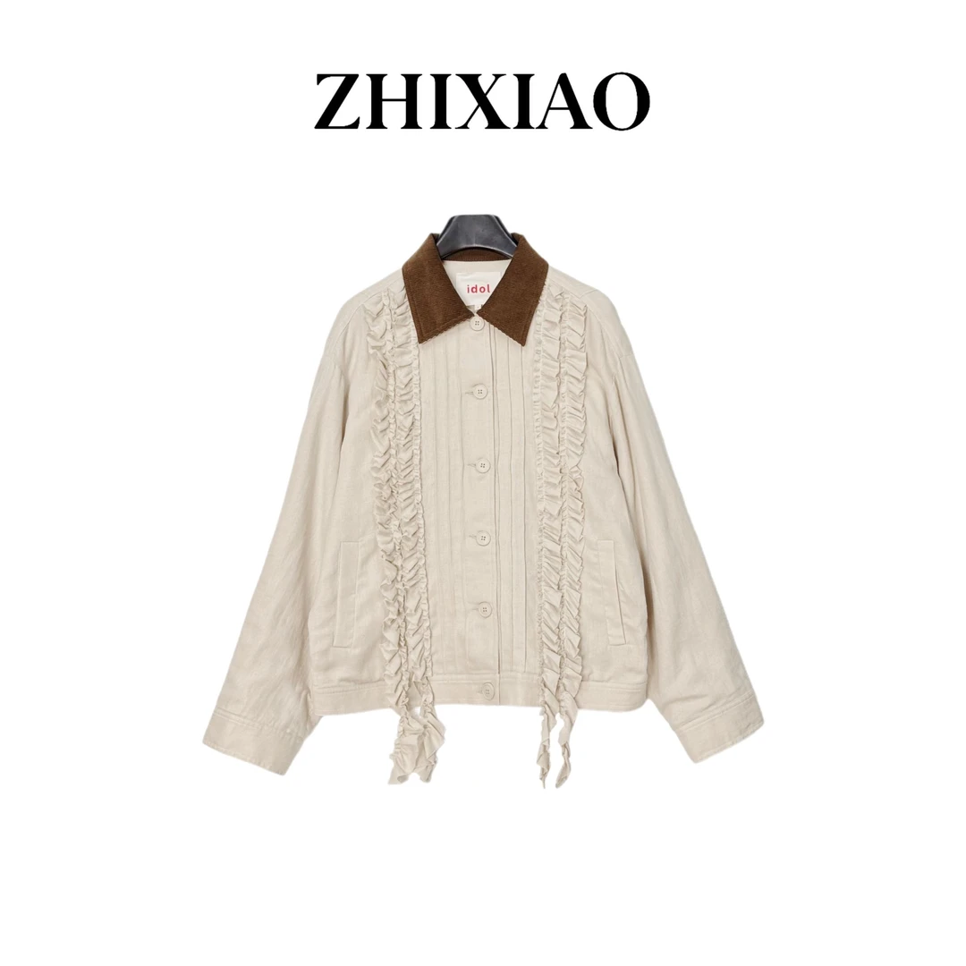 【ZHIXIAO】秋冬新款：撞色领花边外套933223