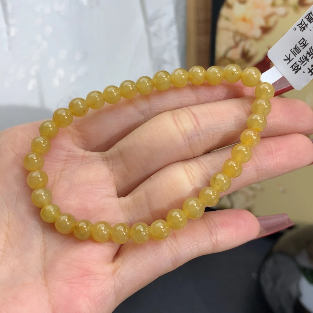 翡翠手链未镶嵌卡5.6冰胶黄翡手串