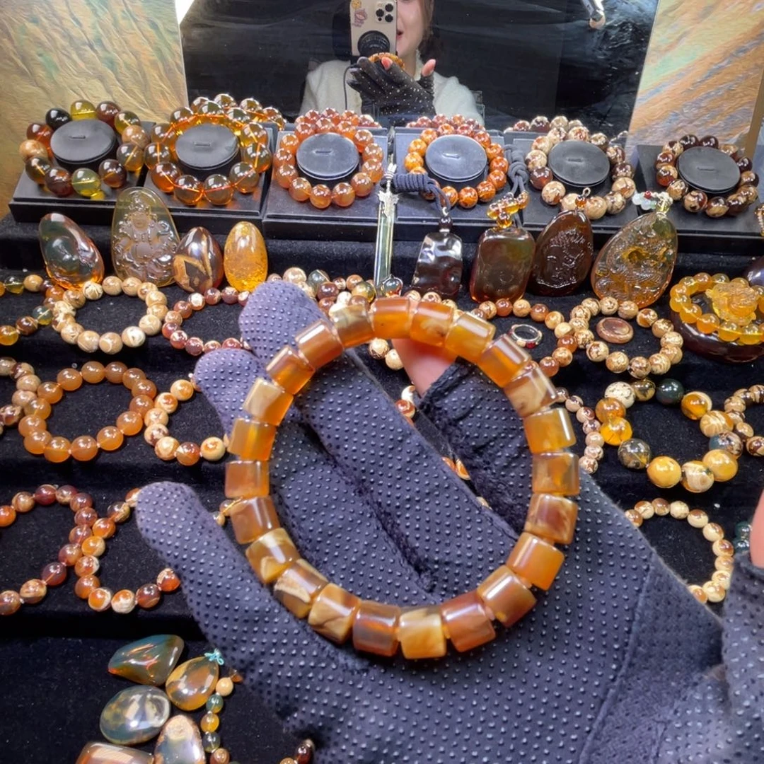 琥珀未镶嵌手串蜜蜡直切