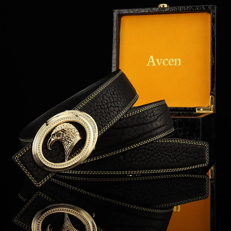 【不锈钢老鹰扣牛皮腰带】男士真皮皮带男款商务潮流时尚休闲潮裤带