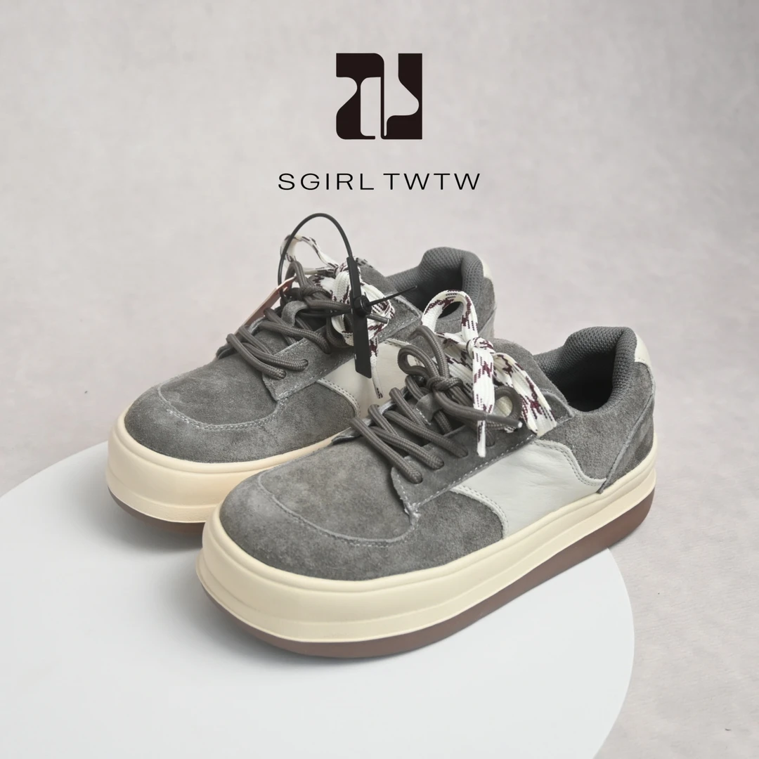 SGIRL TWTW日系丑萌磨砂皮面包鞋2025新款轻软真皮厚底大头鞋女款