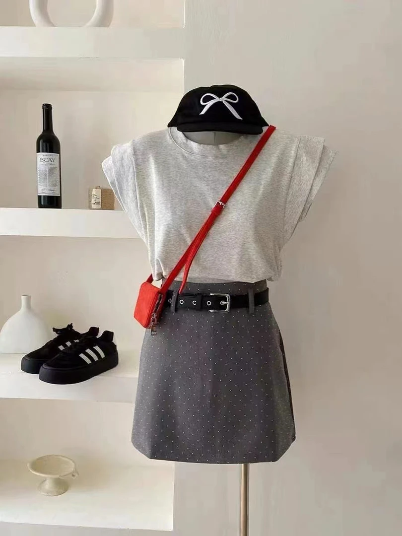 套装女夏季新款甜辣妹半高领修身短款针织上衣高腰显瘦半身裙