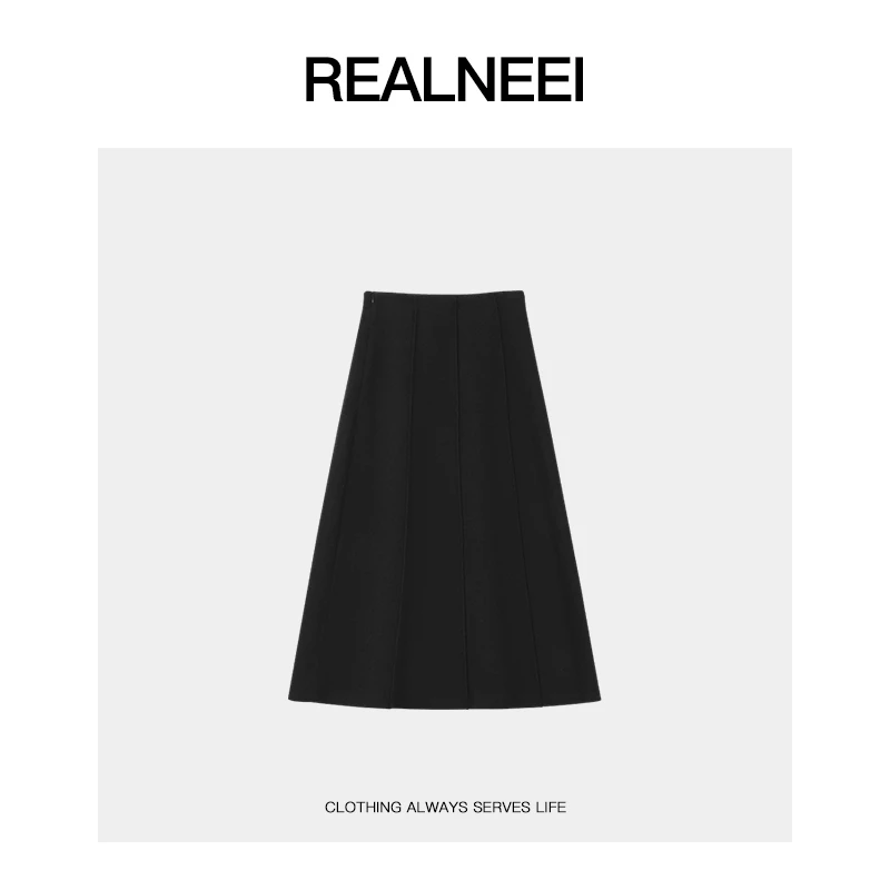 REALNEEI【八面裙】眻毛极简主义秋冬垂感高腰显瘦半裙女03963