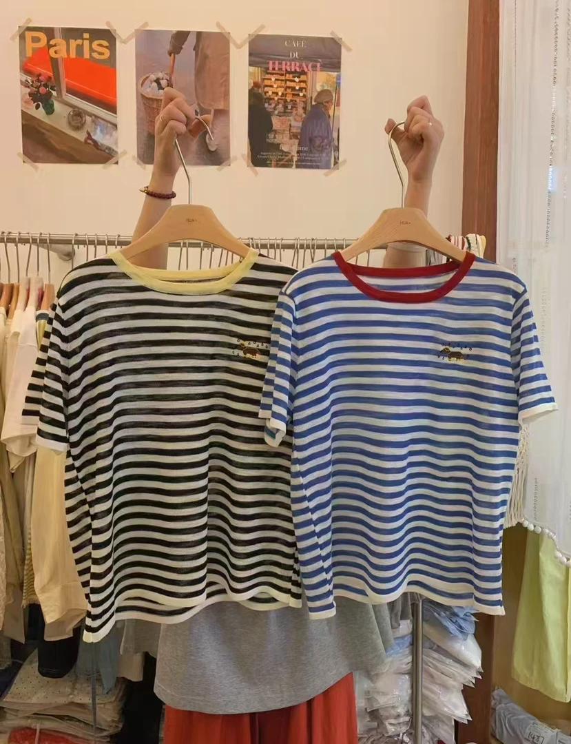 冰凉针织两色条纹上衣清货NO退NO换