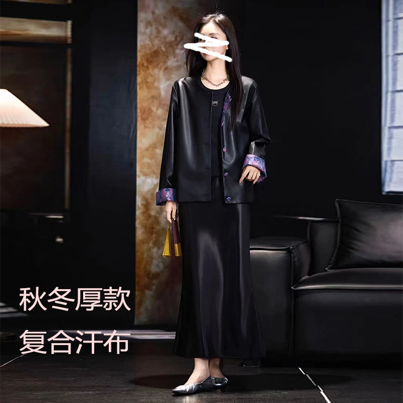 【复合汗布】高品质缎面半身裙高腰中长款2025秋a字裙百搭显瘦裙子