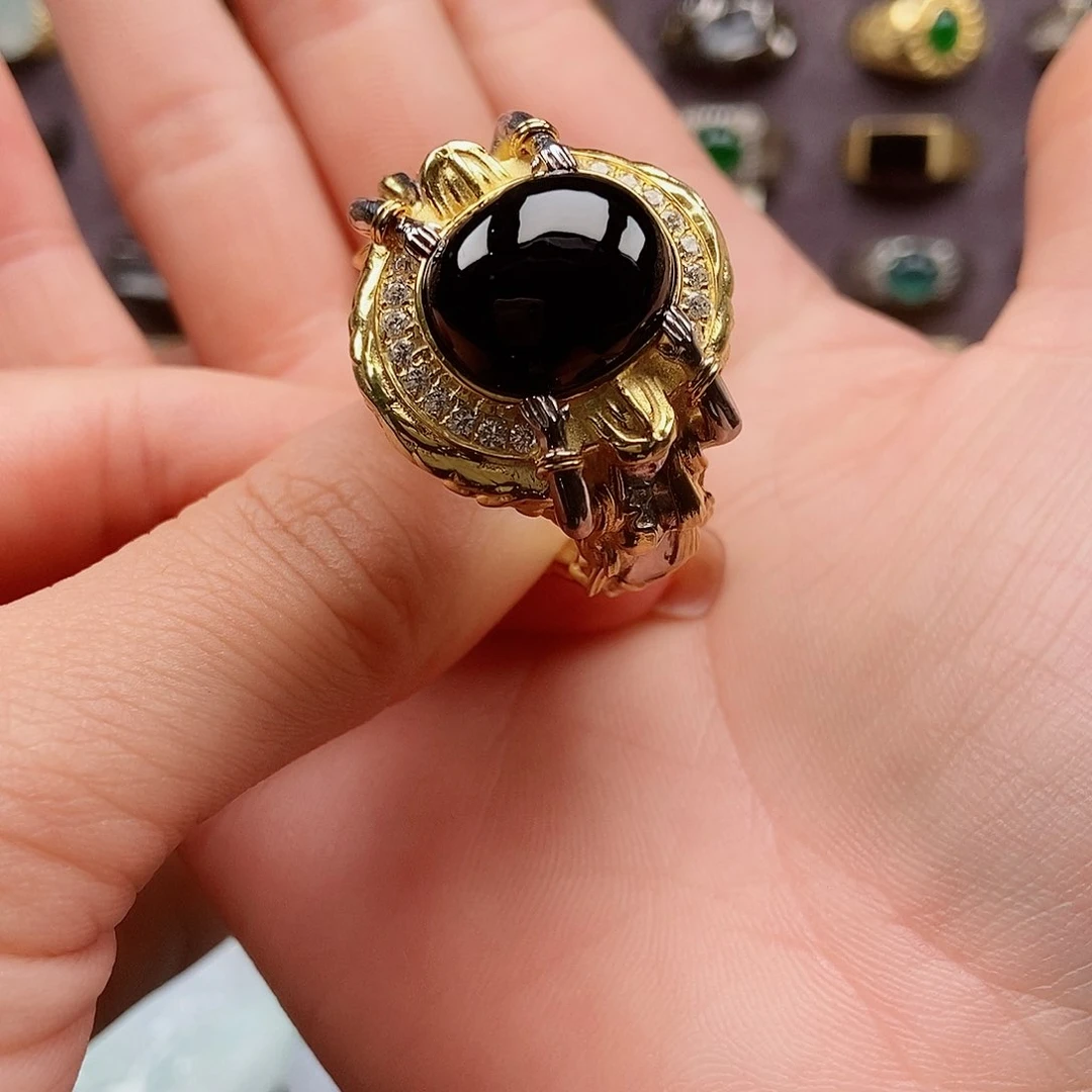 银S925镶嵌戒指翡翠缘***空