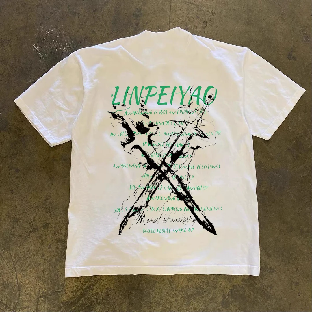 美式高街风潮牌印花短袖T恤男夏季复古重磅纯棉圆领宽松半袖上衣