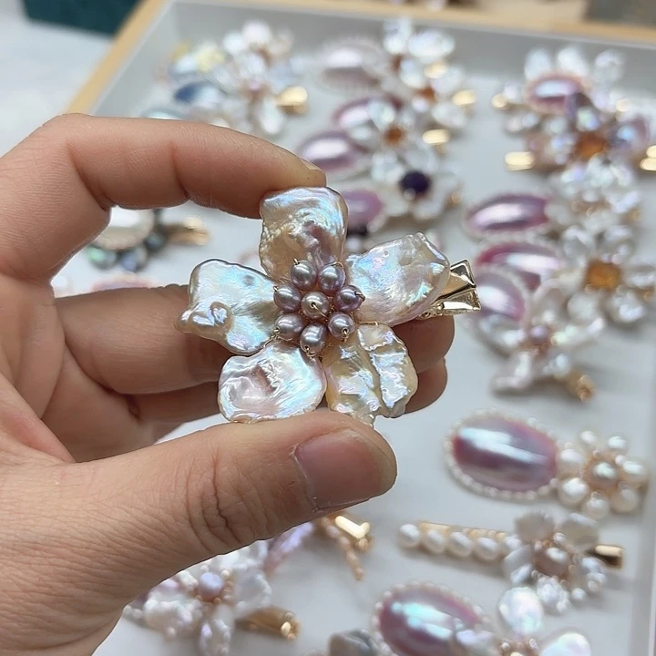 淡水珍珠发饰银S925镶嵌