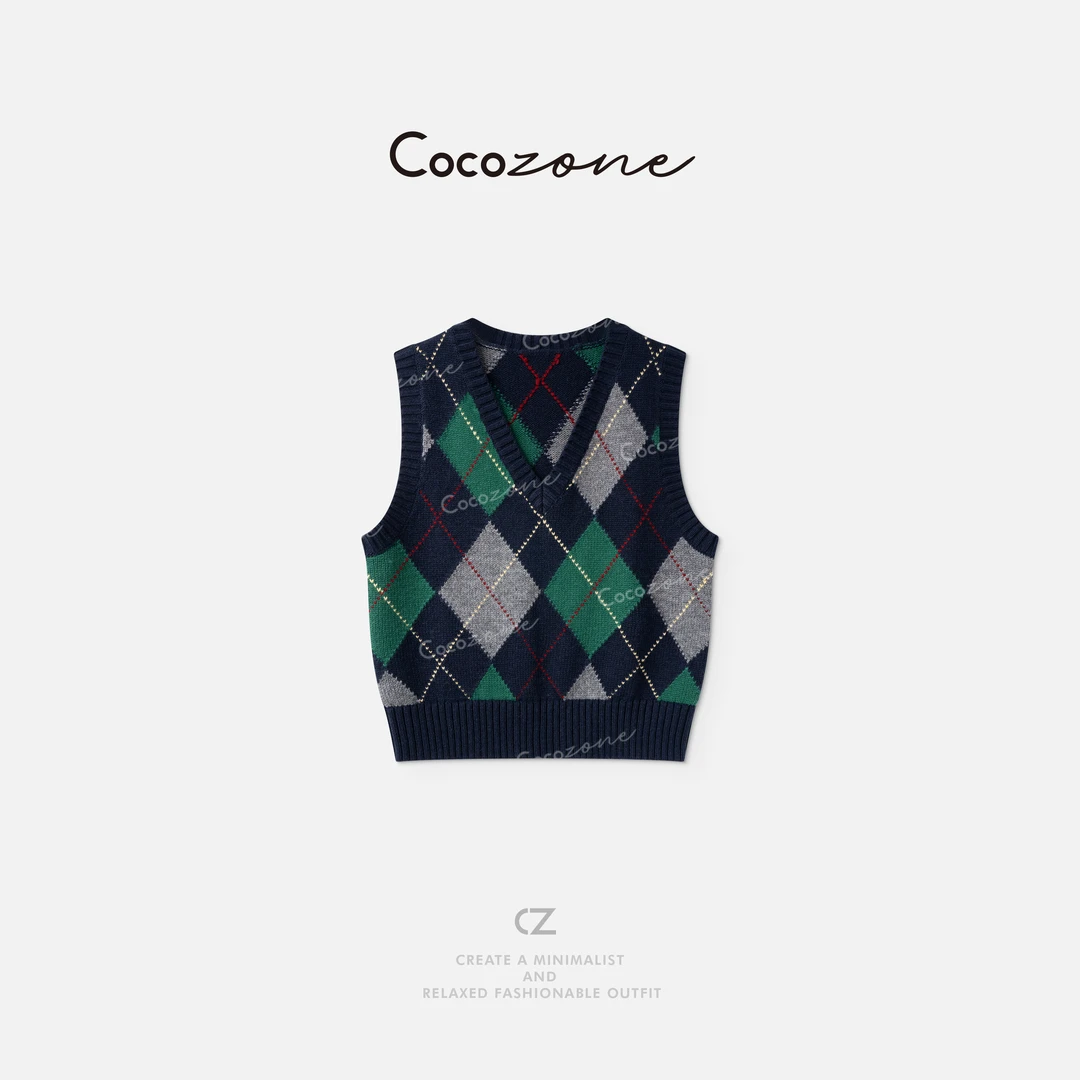 COCO ZONE 刘一一【绵羊毛混纺】学院风菱形格纹毛织背心 CD2A1640