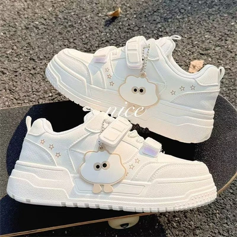 夏季魔术贴小白鞋女2025新款爆款厚底大头鞋休闲运动百搭学生板鞋