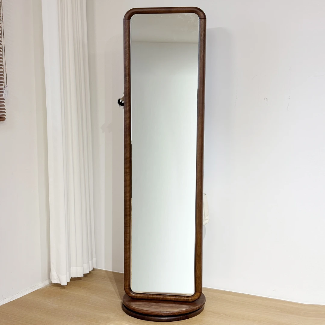 中意辰北美黑胡桃木全实木落地穿衣镜衣帽架现代北欧可旋转试衣镜