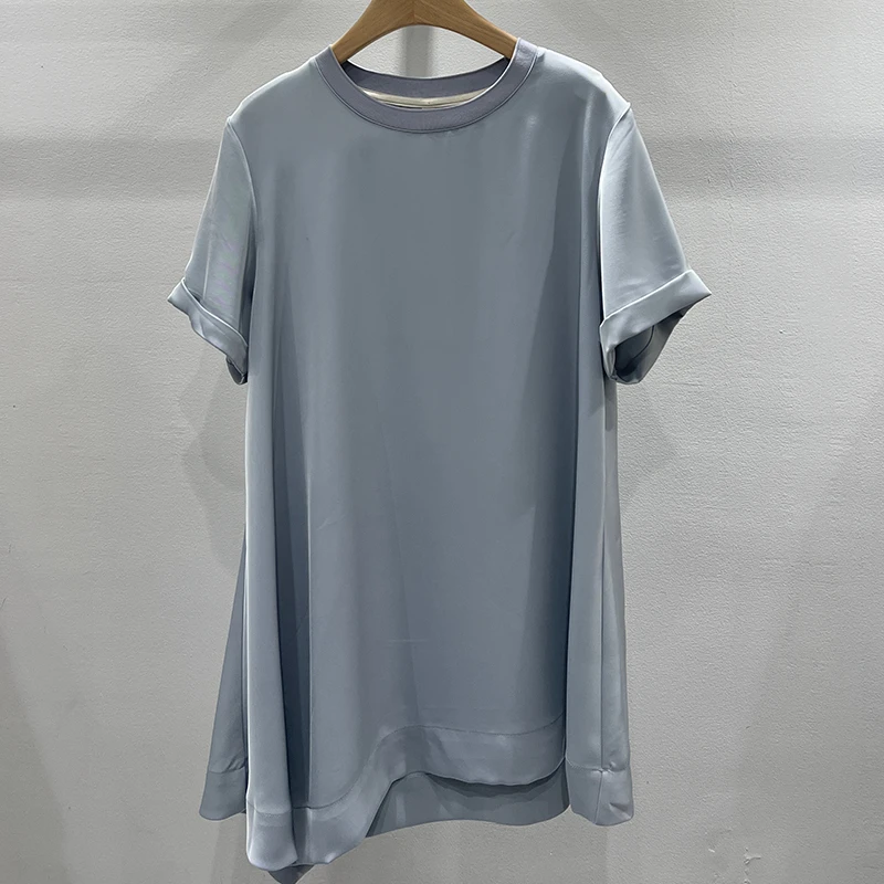 定制不支持7天无理由粉色蓝色滑缎T恤1424