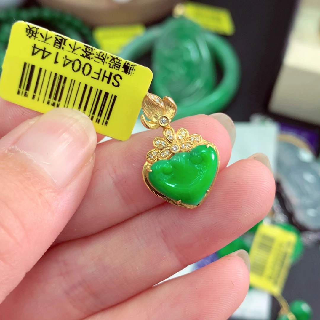 翡翠18K金镶嵌吊坠(不含链)