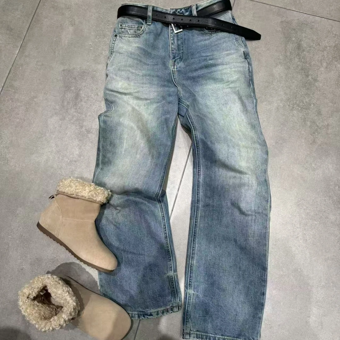 2025冬季新款日常百搭窄版加绒牛仔裤