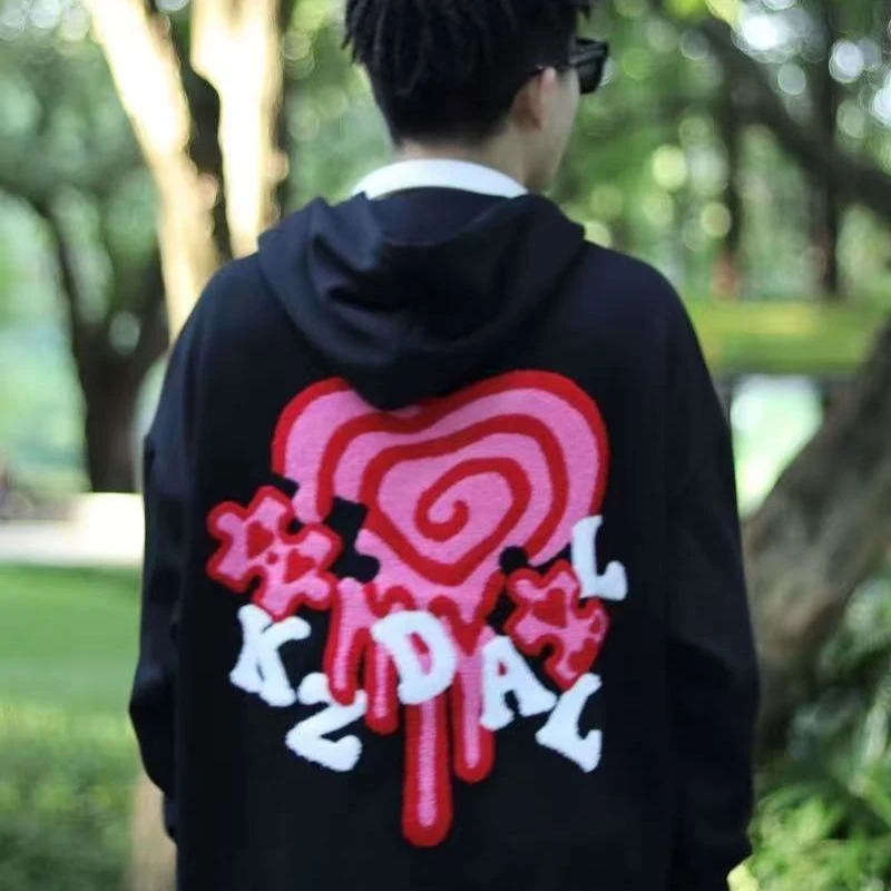 美式国潮高街爱心字母印花连帽卫衣男女秋冬新款情侣宽松上衣外套