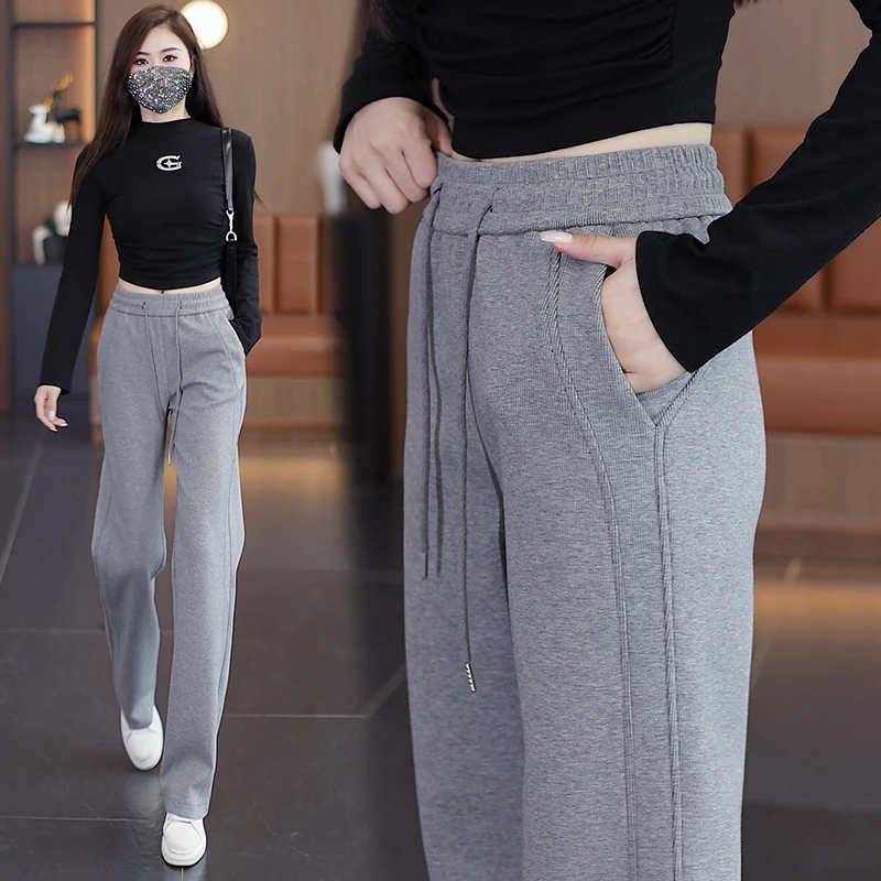 抽绳高腰直筒裤2025新款秋季爆款运动女裤宽松显瘦时尚阔腿休闲裤