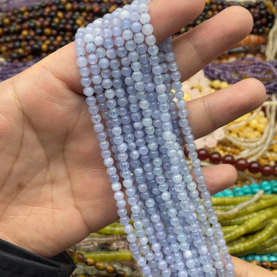 玛瑙/玉髓珠宝半成品未镶嵌一条装4mm海蓝宝圆珠