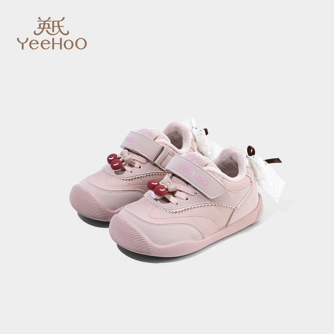 英氏童鞋女童棉鞋冬季新款小女孩蝴蝶结加绒运动鞋宝宝保暖休闲鞋