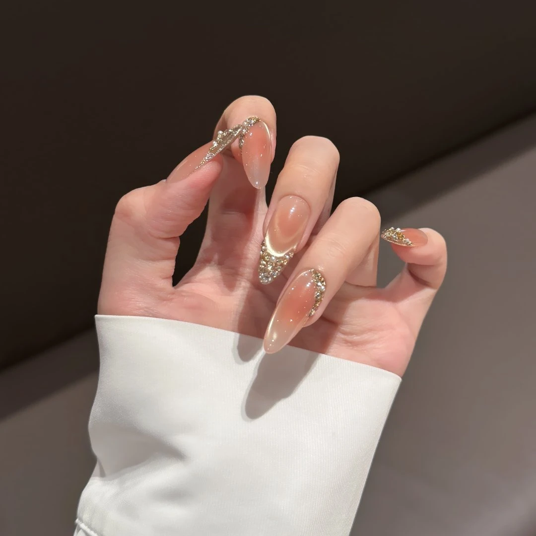 【落日鎏金】显白腮红猫眼重工锆石拼钻爆闪2072003 纯手工穿戴甲