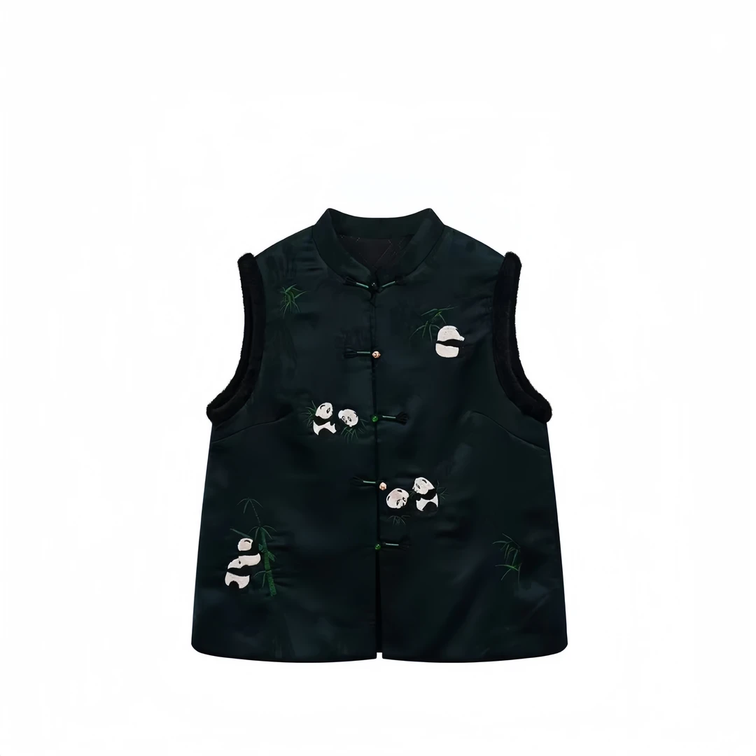 【庆宝】新中式夹棉款熊猫抱竹马甲 百搭国潮气质刺绣款