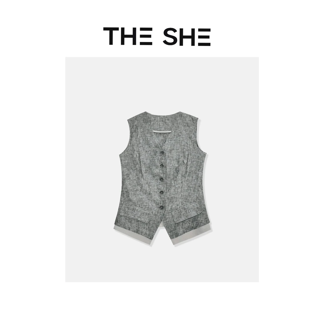 【C•C】『杂灰色100亚麻马甲』▪肌理感亚麻气质马甲