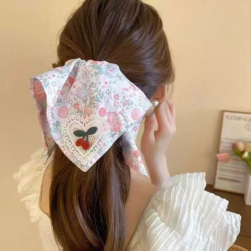 可爱樱桃碎花大肠发圈头绳2025新款皮筋女扎头发绳头花盘发发饰夏