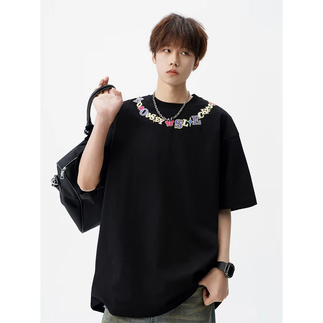 男士夏季宽松潮流纯棉圆领百搭个性印花时尚休闲T恤 无品牌青春流