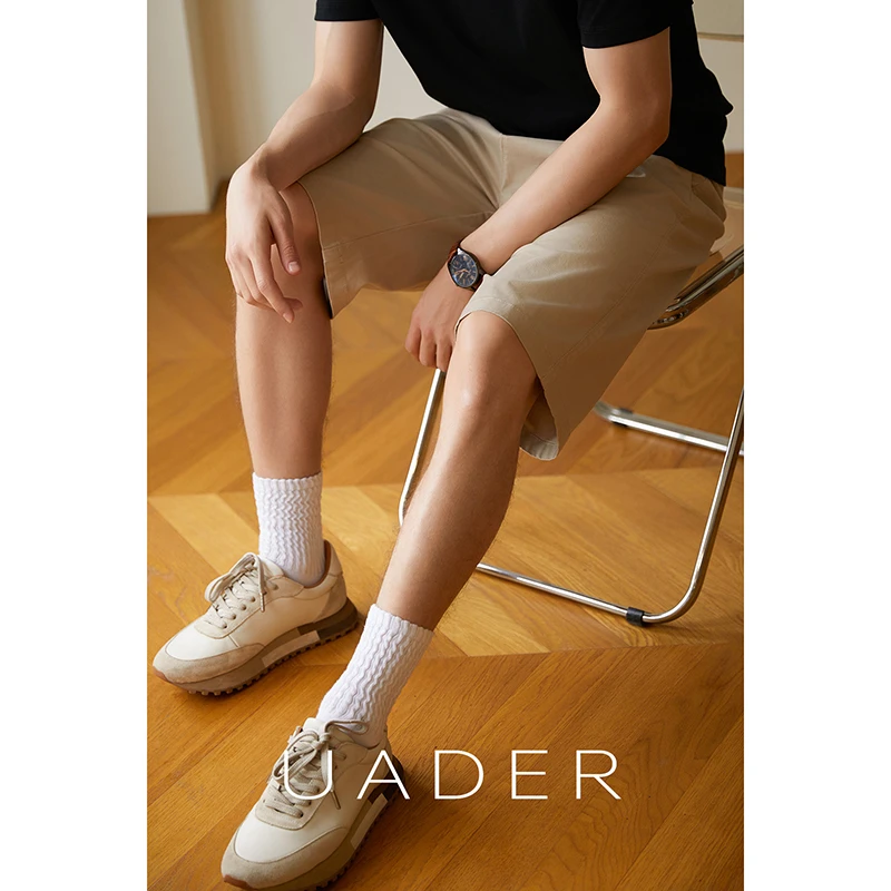 UADER美式休闲五分短裤男士宽松直筒26夏季新款纯色裤子百搭薄款