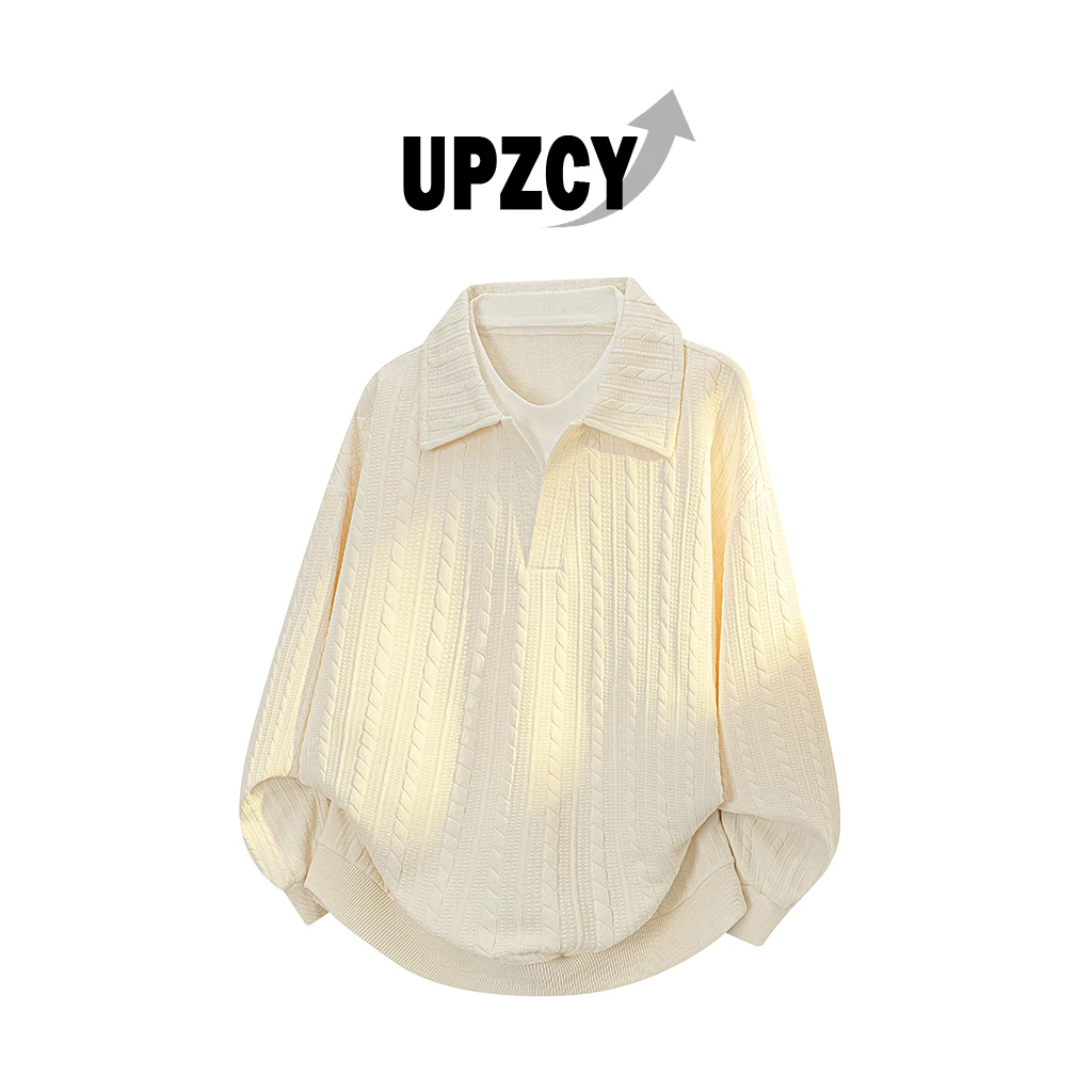 UPZCY假两件肌理感卫衣男春秋百搭宽松休闲提花上衣高级感男装