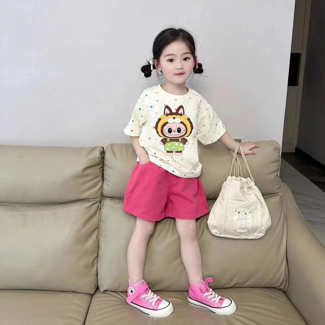拉布布儿童短袖T恤套装夏季女童休闲百搭纯棉上衣卡通圆领童装ins